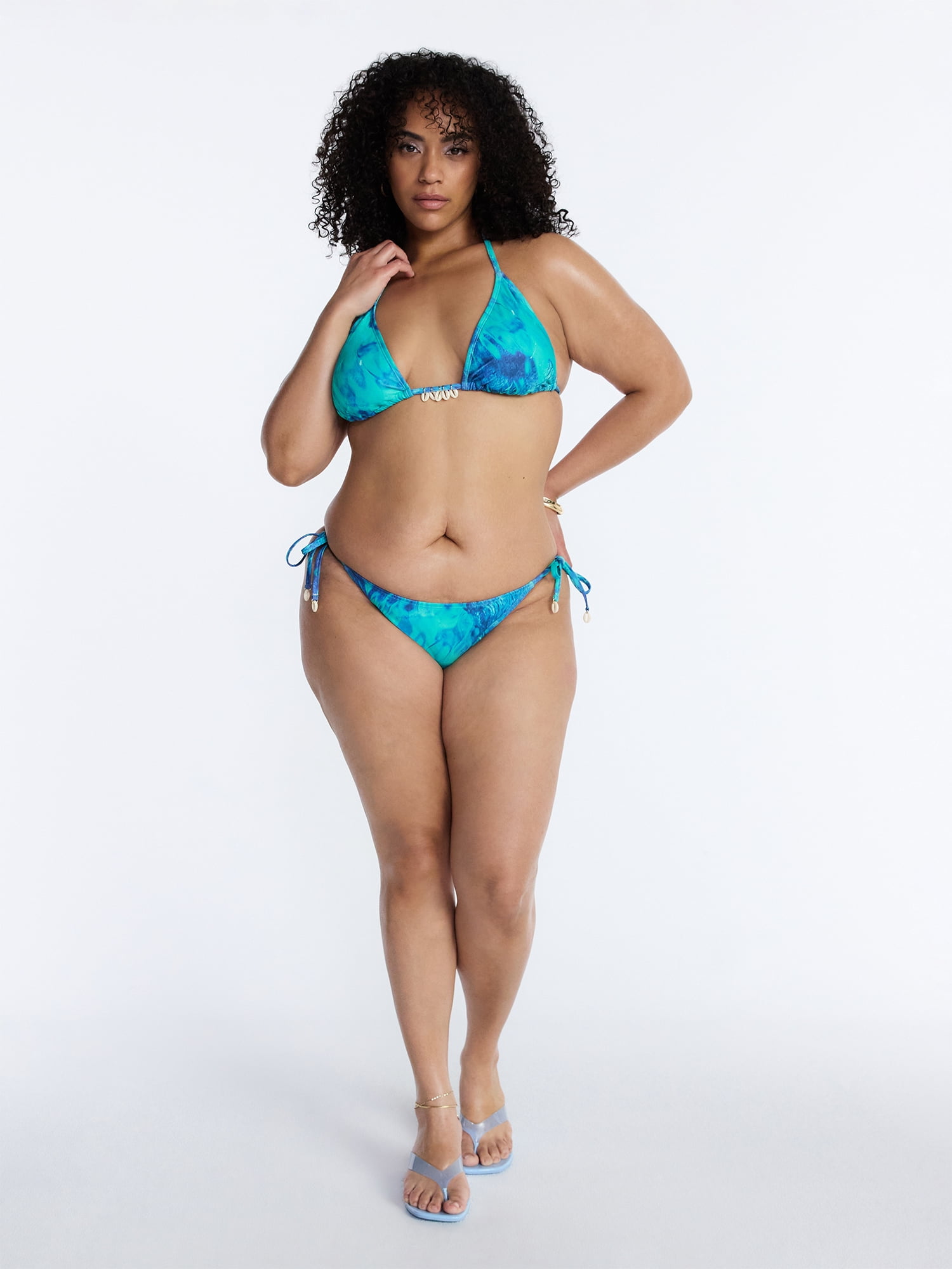 Hot Girl Summer by Megan Thee Stallion Women's and Women's Plus Miami Blue Side Tie Shell Bikini Bottoms, Sizes XS-3X