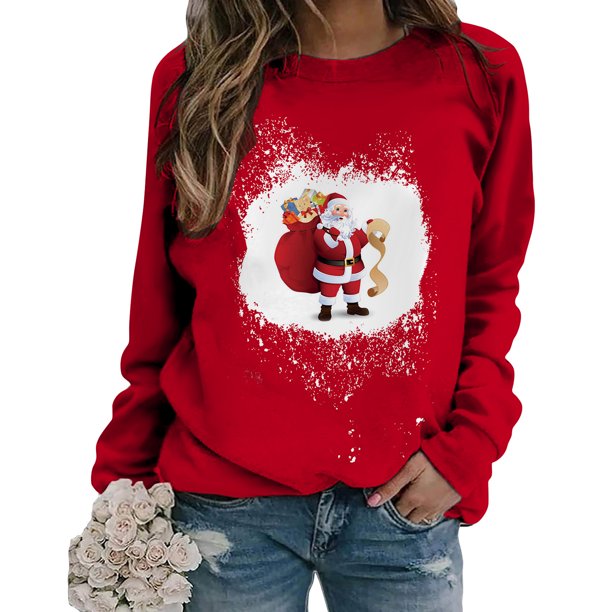 Top de suéter con estampado navideño de manga larga con cuello redondo para mujer primavera otoño Pompotops FGAJ10209