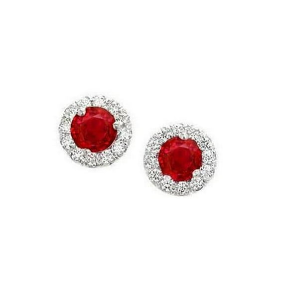 Harry Chad Enterprises 52738 White Diamonds 5.90 CT Red Ruby with Stud Halo Earrings, 14K Gold