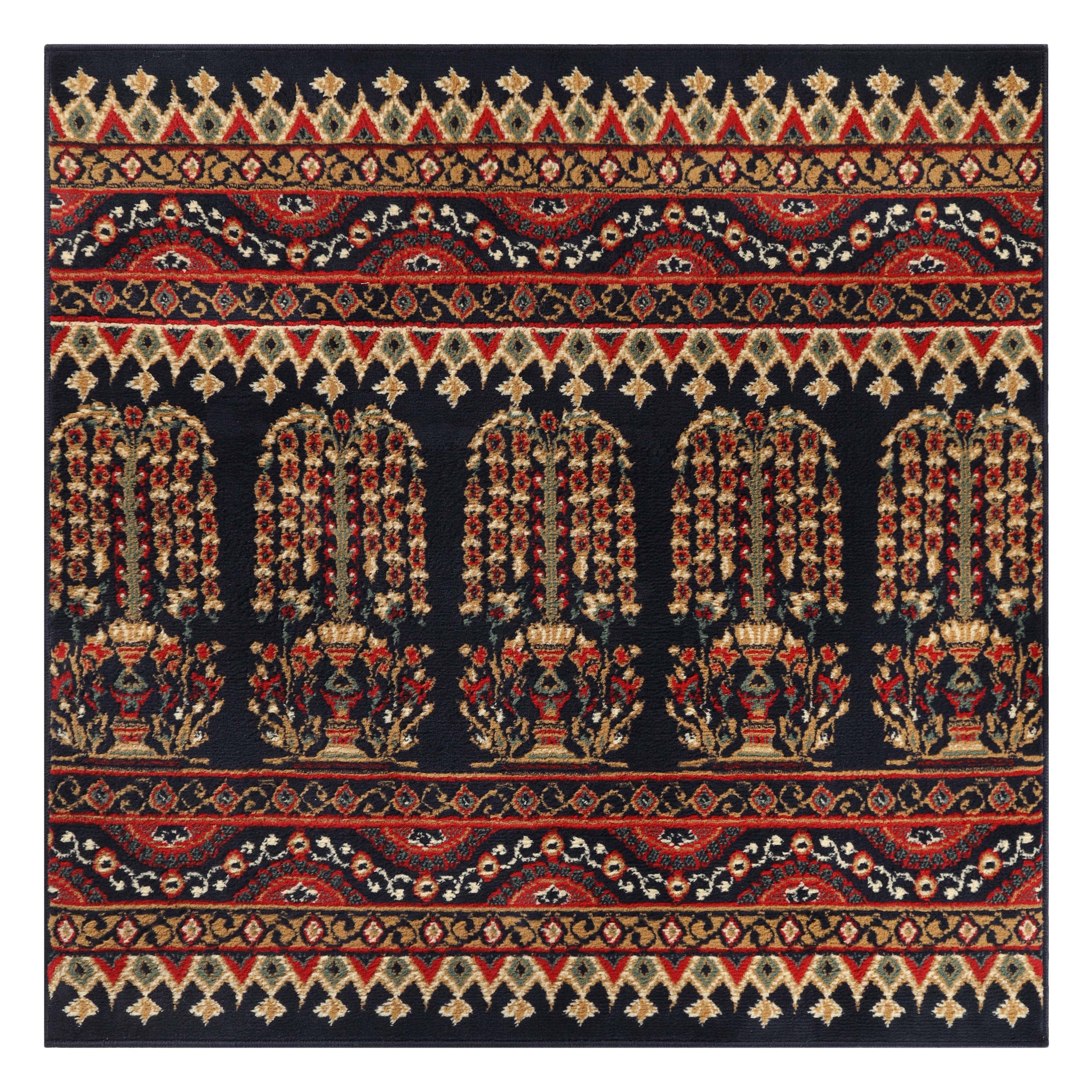 Superior Contemporary Geometric Abstract Floral Power-Loomed Indoor Area Rug, Black, 5' x 5'
