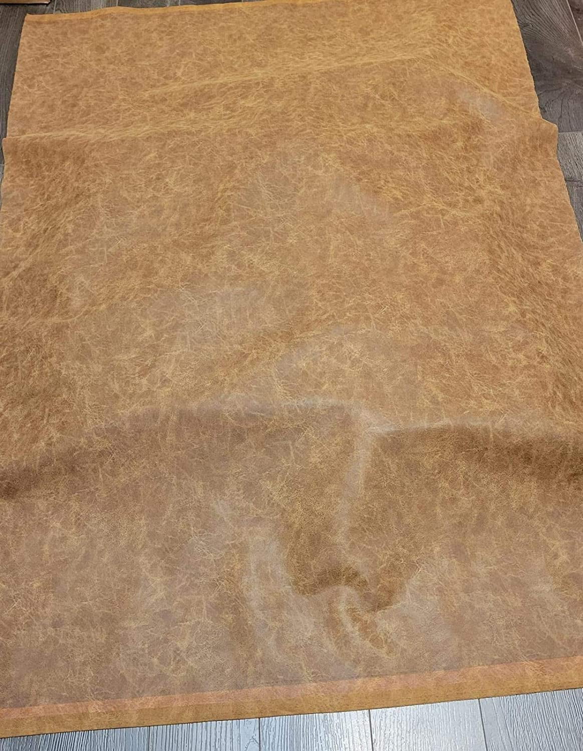 Chestnut Mid Brown Tan Distress Faux Leather Synthetic Pleather 0.9 mm 1 Yard 36 x 54 inch Soft Smooth Upholstery (Chestnut Tan Distress Vintage)