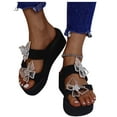 thumbnail image 4 of Utoimkio Ankle Straps Sandals for Women Women Rhinestone Slope Heel Open Toe Bow-Knot Slippers Clip Toe Shoes Comfy Sandals Casual Comfortable Beach Sandals Flip Flop Shoes, 4 of 9