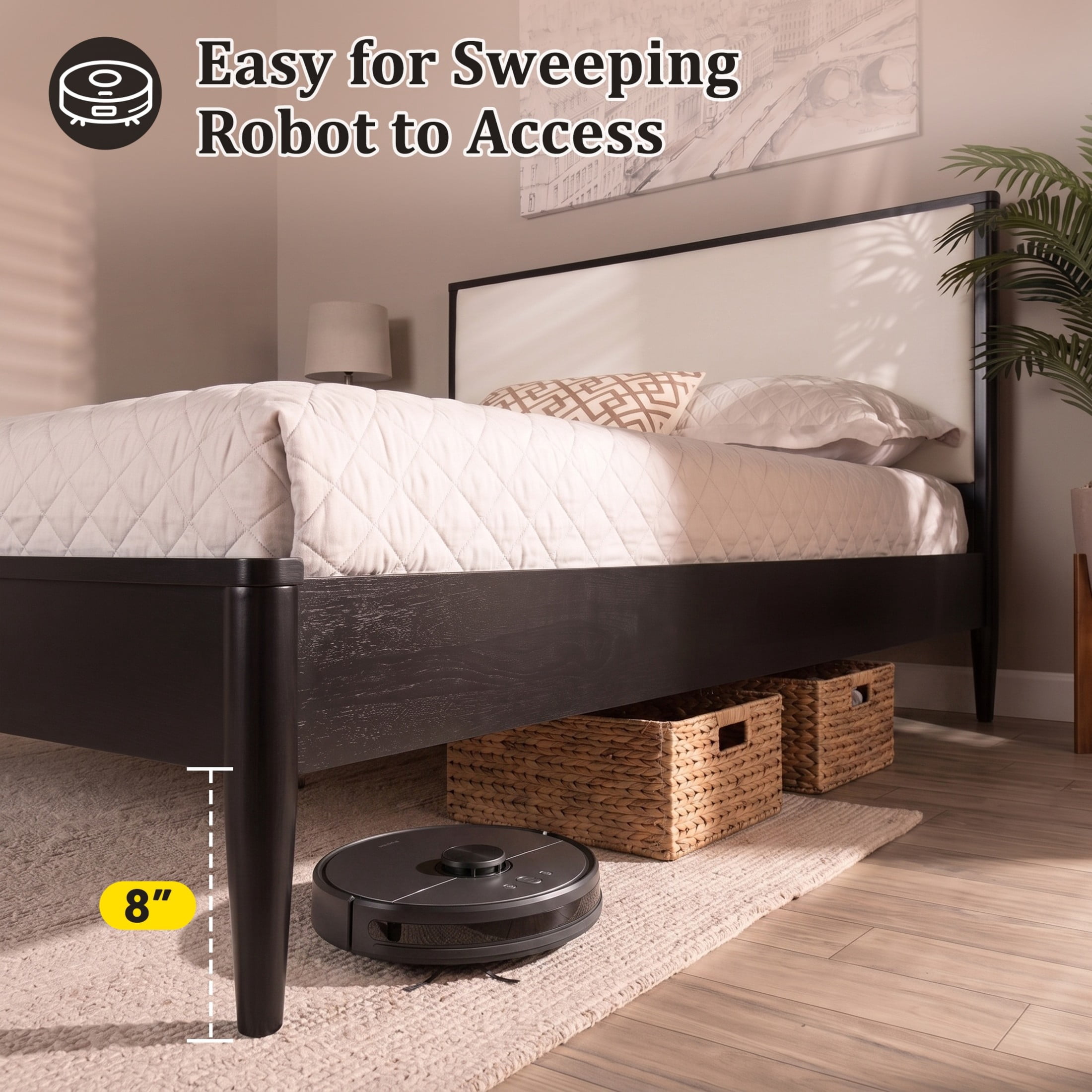 Christopher Knight Home Mid-Century King Platform Bed Frame with Boucle Upholstered Headboard, Black