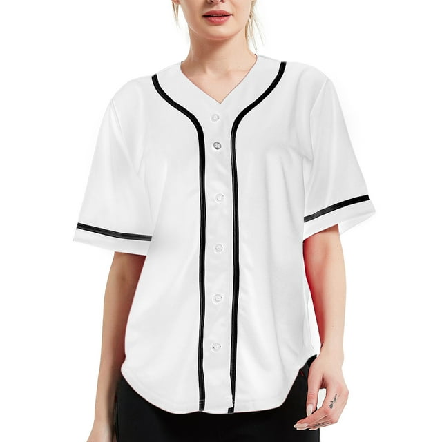 TOPTIE T-Shirt de Baseball pour Femmes Style Hip-Hop Hipster à Boutons - Blanc Noir - P