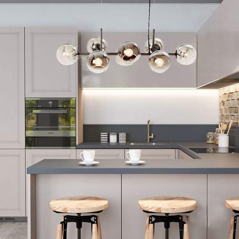 Modern Linear Pendant Chandelier Kitchen Island Light Glass Globe Light ...