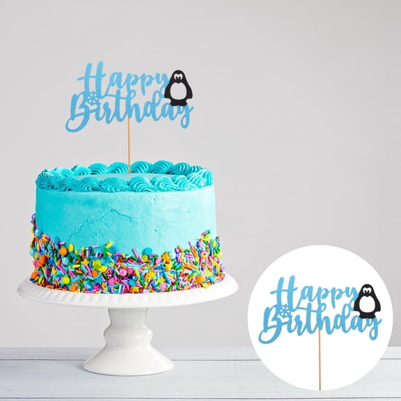 MLINS  2 Pcs Penguin Cake Insert Cards Birthday Party Decoration Theme Supplies