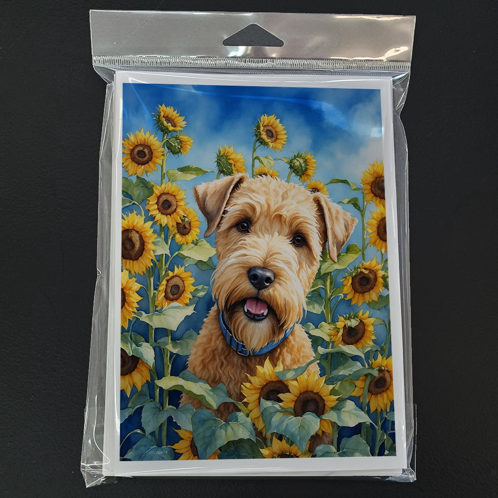 Wheaten Terrier in Sunflowers Greeting Cards Pack of 8 7 in x 5 in
