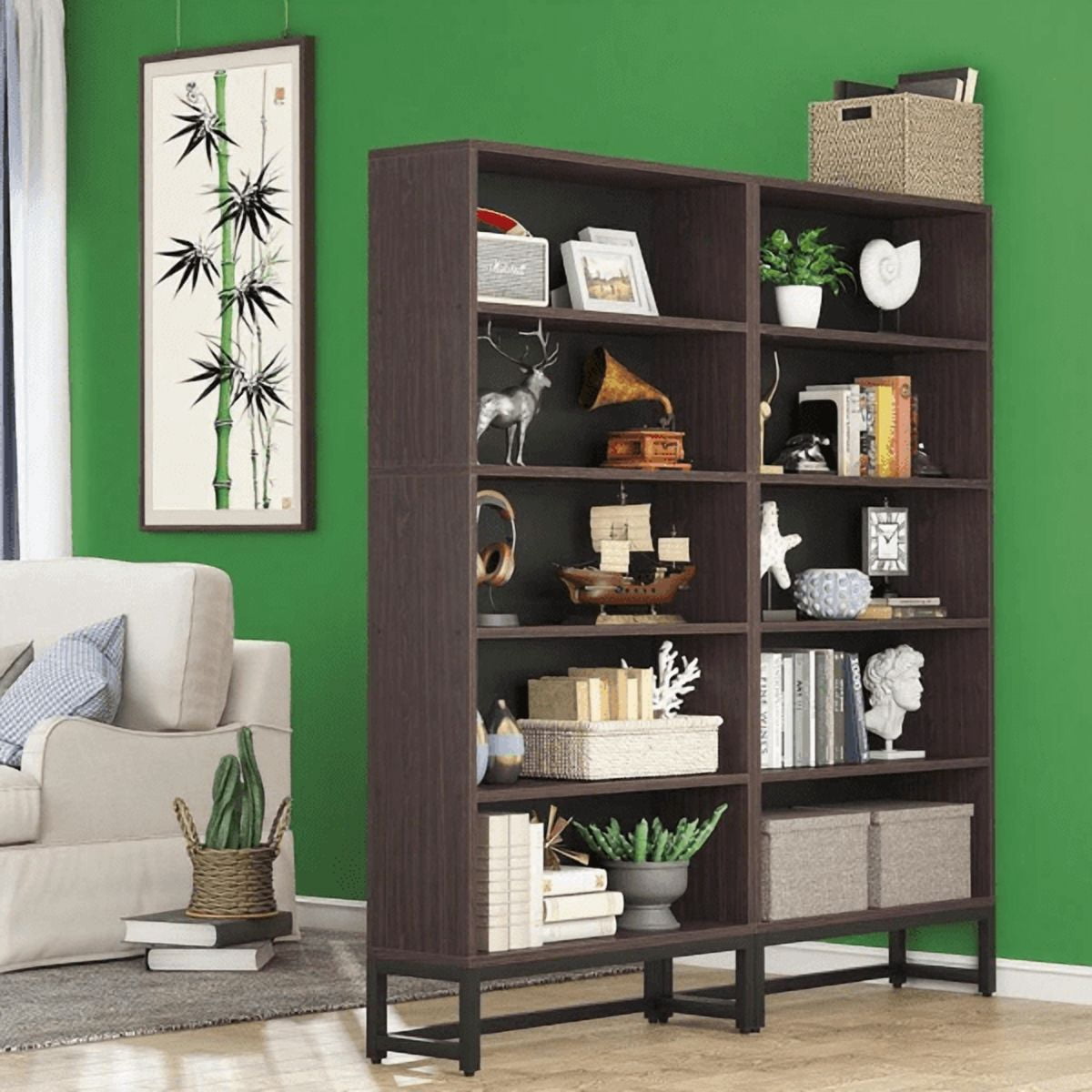 5-Tier Heavy-Duty Bookshelf, 529lb Total Capacity, Anti-Tip Kit & Adjustable Feet, for Home Office/Library/Living Room