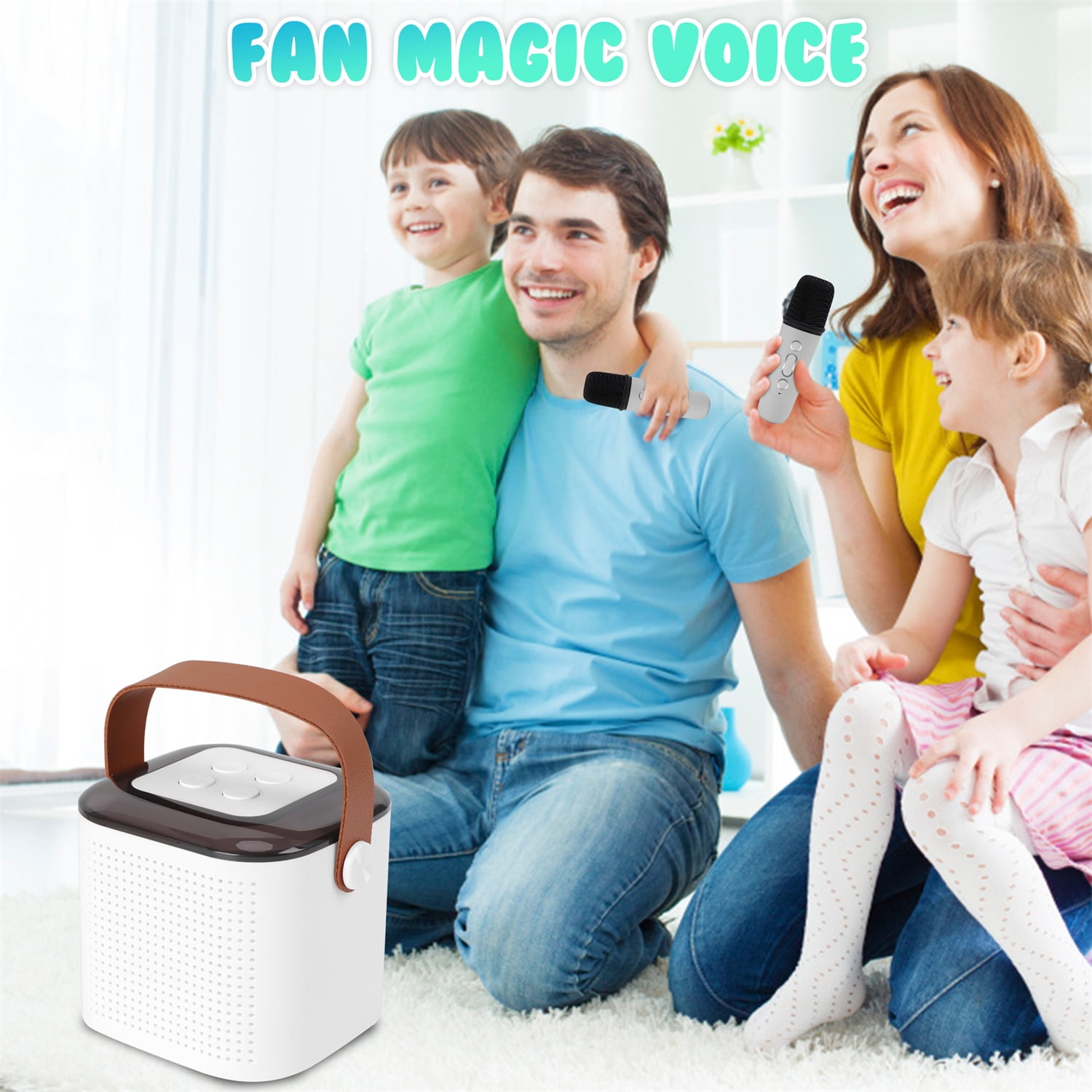 Karaoke Machine, Mini Portable Bluetooth Karaoke Singing Speaker for Adults Kids, with 2 Wireless Mics and Lights, Ideal Gifts for Girls Boys