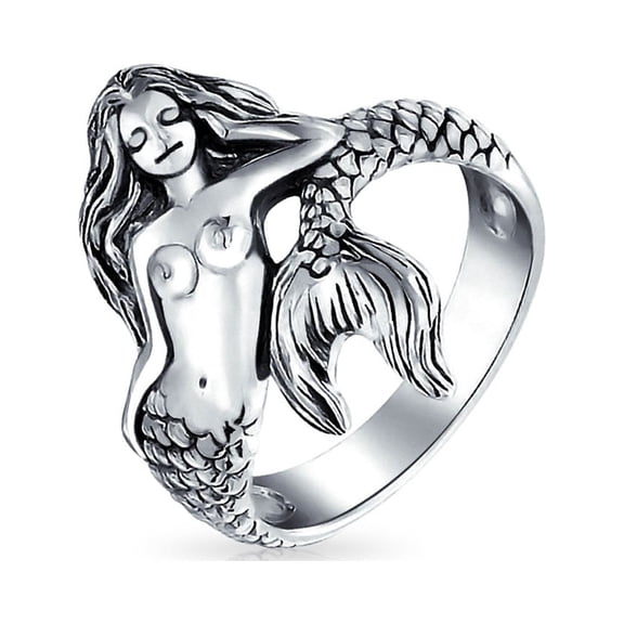 Bling Jewelry Womens Nautical Mermaid Silver Ring with Oxidized Sterling Band
