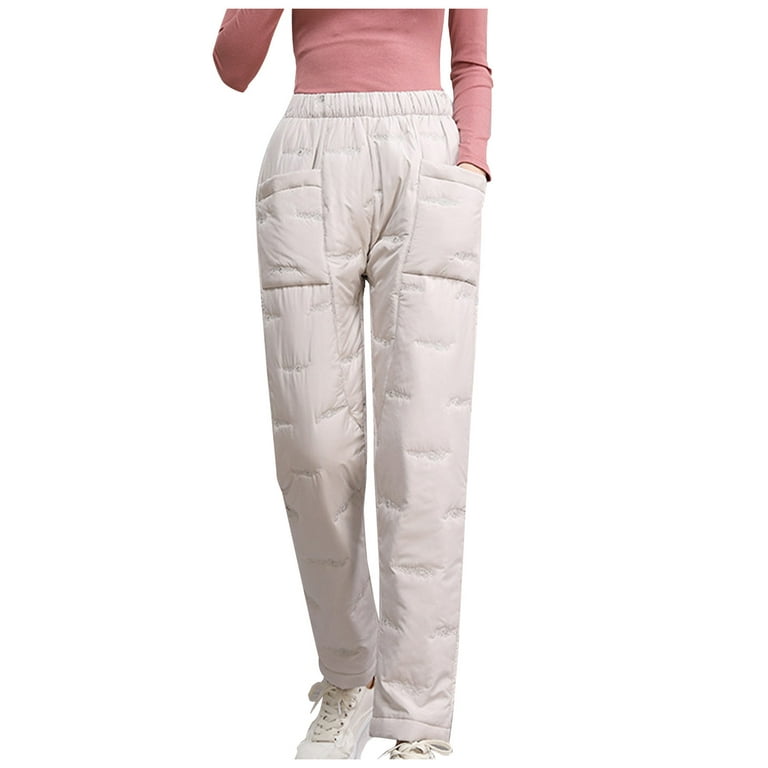 Hfyihgf Women's Down Pants Winter Lightweight Windproof Ski Snow Puffer  Pants Packable Warm Trousers(White,XL)