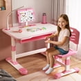 thumbnail image 2 of Meoldis Adjustable Height Kids Desk and Chair Set with LED Lamp, Children's Study Desk with Storage Drawer & Tiltable Top, Ergonomic Writing Table for Home, 2 of 10