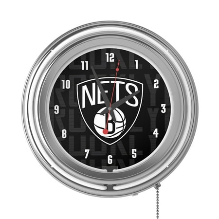 Brooklyn Nets NBA City Chrome Neon Clock - Black, White
