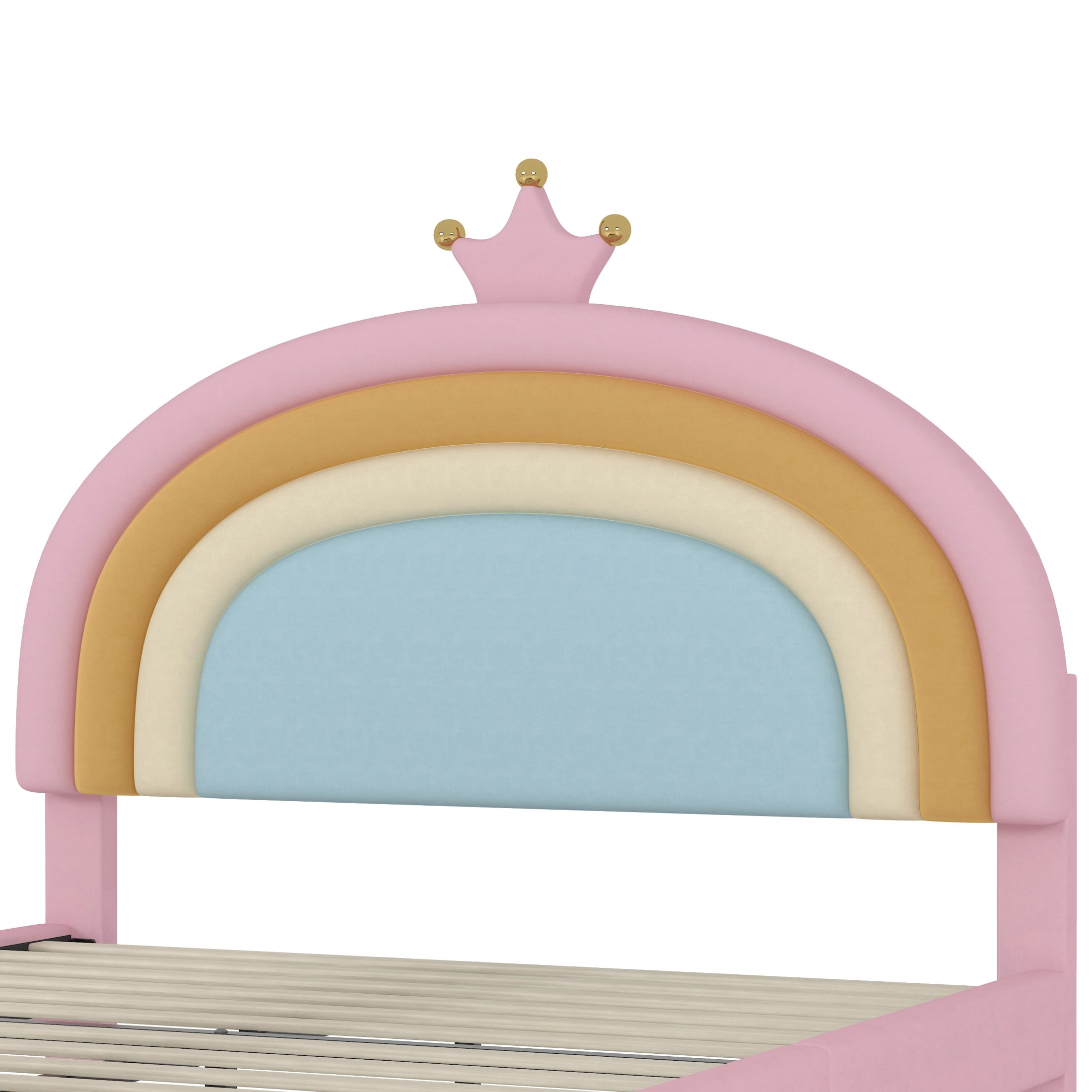 Aukfa Full Size Upholstered Rainbow Bed, Velvet Princess Platform Bed with Storage Drawers, Colorful