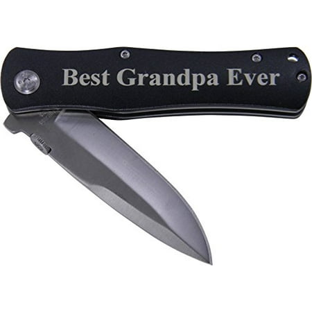 Best Grandpa Ever Folding Pocket Knife - Great Gift for Father's Day, Birthday, or Christmas Gift for Dad, Grandpa, Grandfather, Papa (Black (Best Kind Of Pocket Knife)