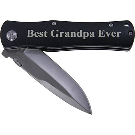 Best Oyster Knife - Best Grandpa Ever Folding Pocket Knife - Great Gift for Father's Day, Birthday, or Christmas Gift for Dad, Grandpa, Grandfather, Papa (Black Handle)