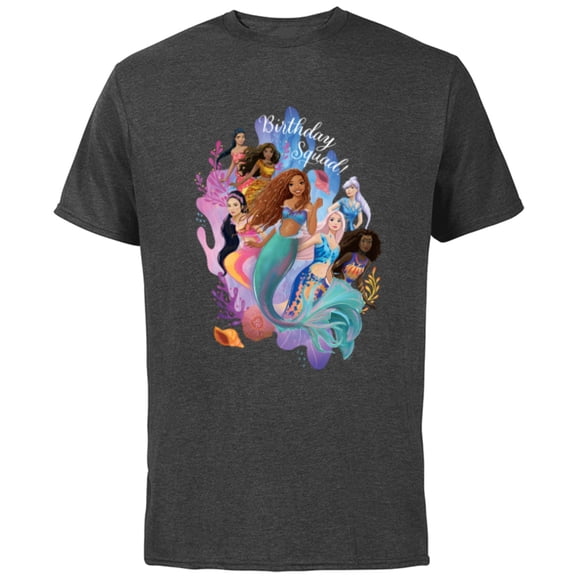 Disney Little Mermaid Ariel Friends & Family Birthday Squad - Short Sleeve Cotton T-Shirt for Adults - Customized-Charcoal