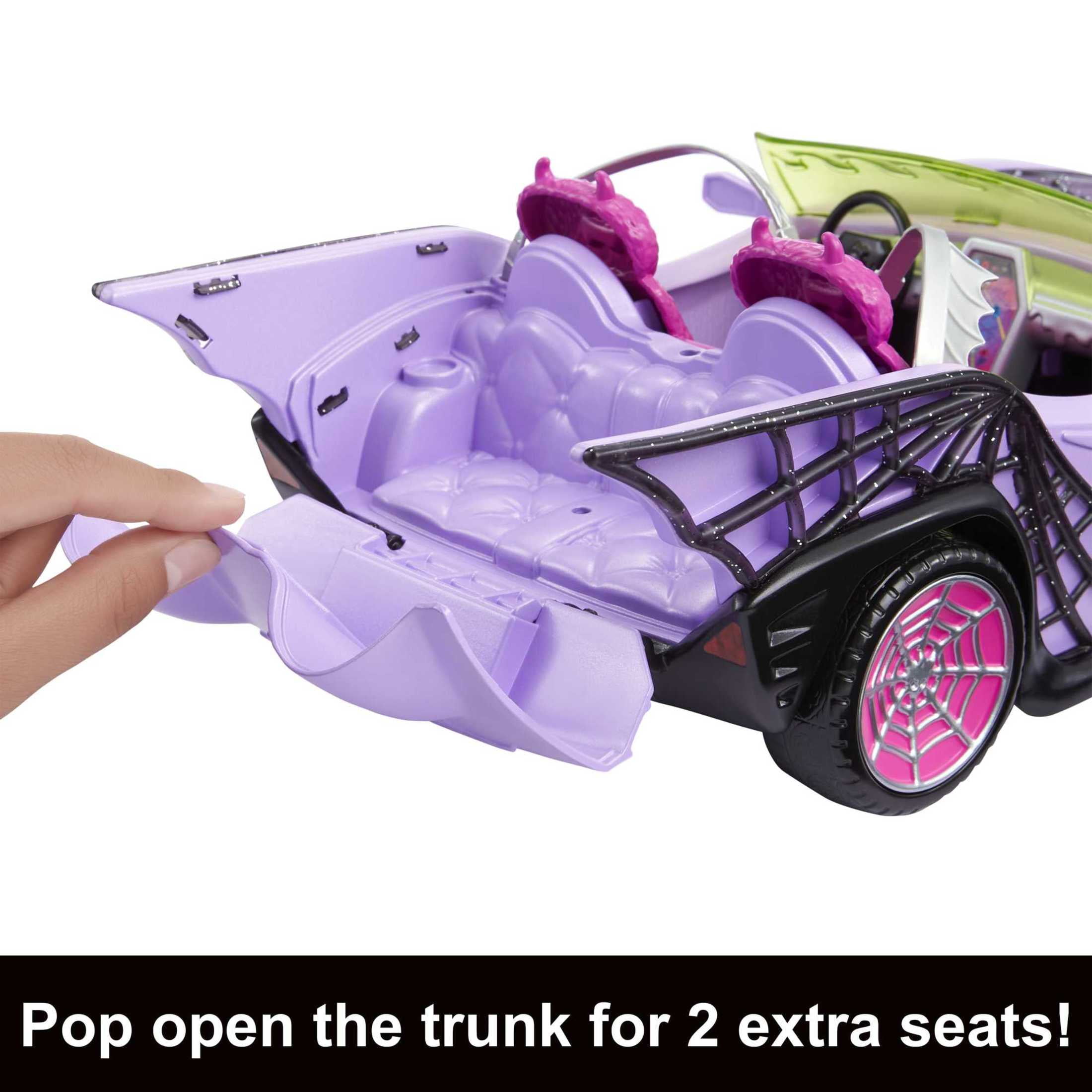 Monster High Toy Car, Ghoul Mobile with Pet and Cooler Accessories