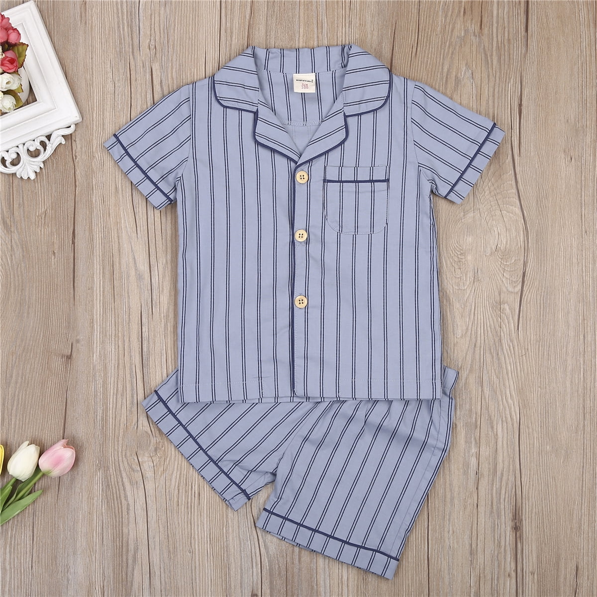 2PCs Baby Boy Pajamas Set Children Striped Cotton Sleepwear Kids Short and Shirt