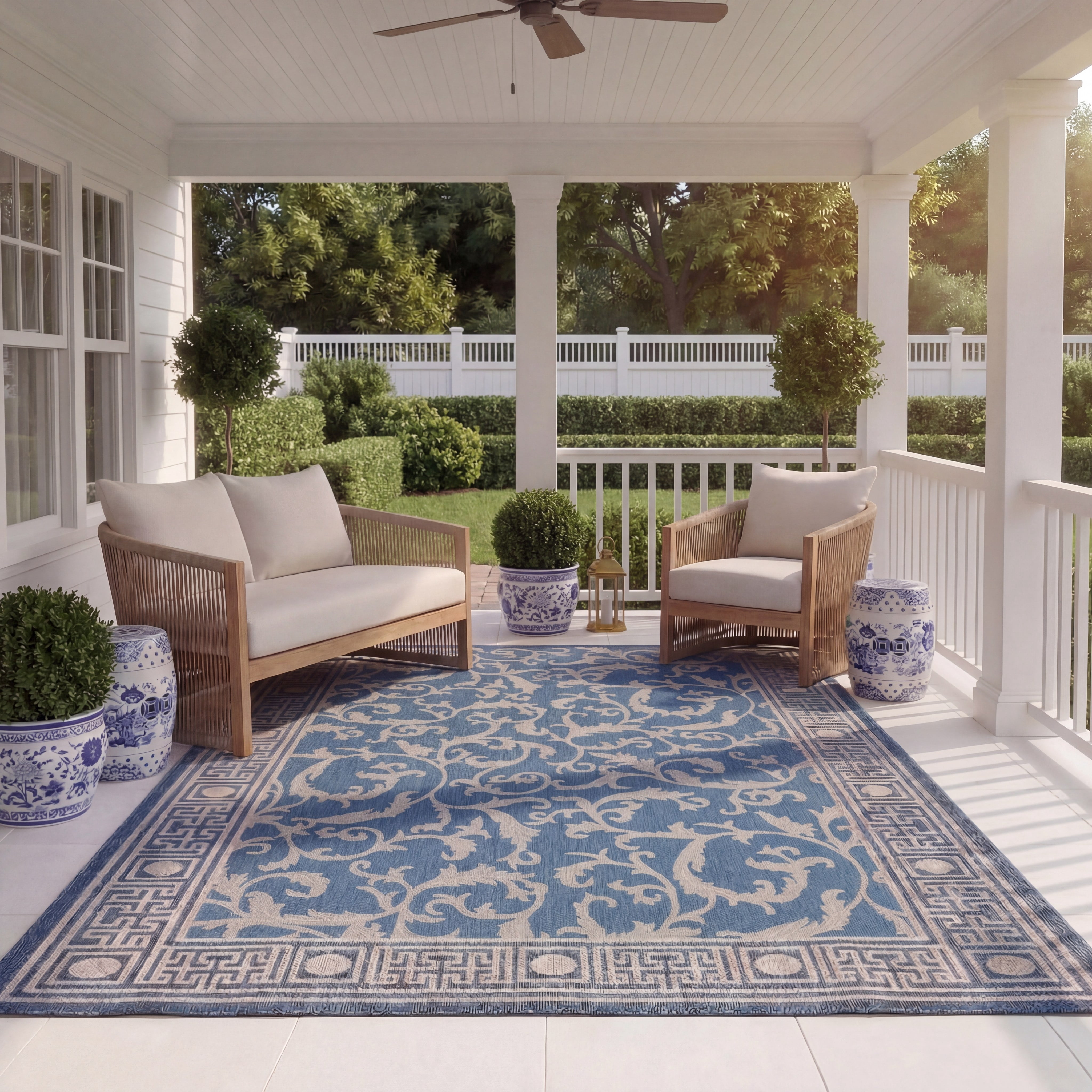 Safavieh Courtyard Kevin Floral Indoor/Outdoor Area Rug, Blue/Natural, 6'7" x 6'7" Square