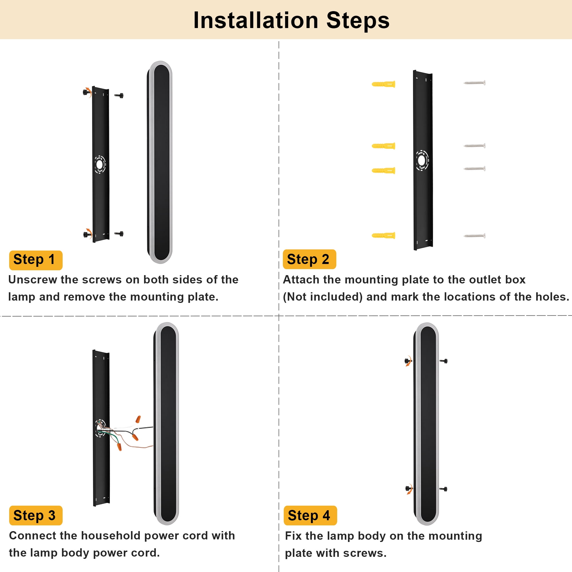 Melucee 2 Pack 48inch Long Oval Outdoor Modern LED Wall Light, 3000K-6000K Dimmable Outdoor Wall Sconces Waterproof Wall Mount Lighting Fixture Rectangular Black Wall Lights for Porch Garage