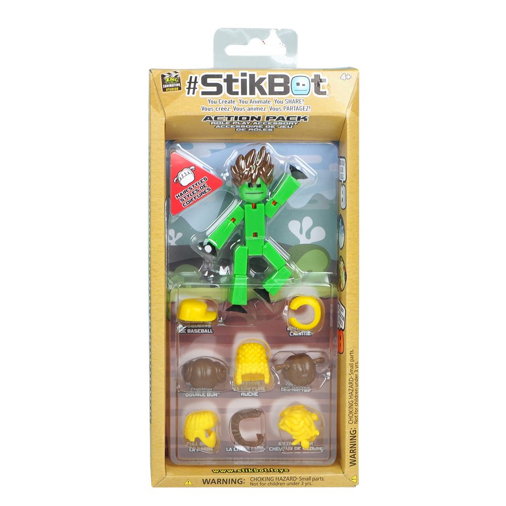 Stikbot Action Pack Series 2 Hair Accessories Set with solid color