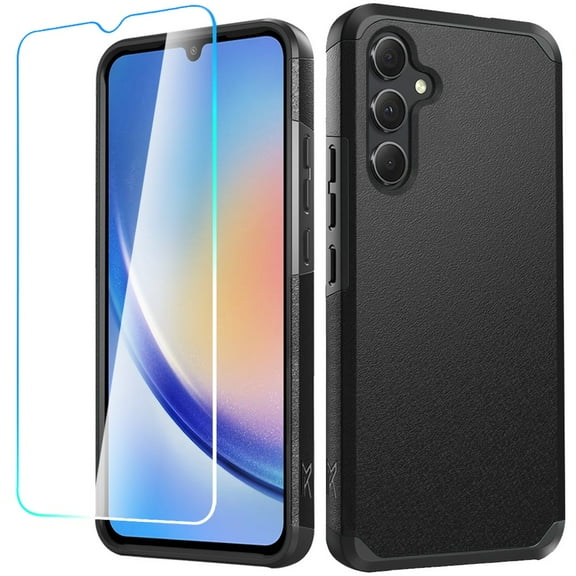 Designed for Samsung Galaxy A15 5G Tough Strong Protection Shock Absorption Hybrid Dual Layer Hard PC TPU Rubber   Screen Protector Phone Case Cover [Black]