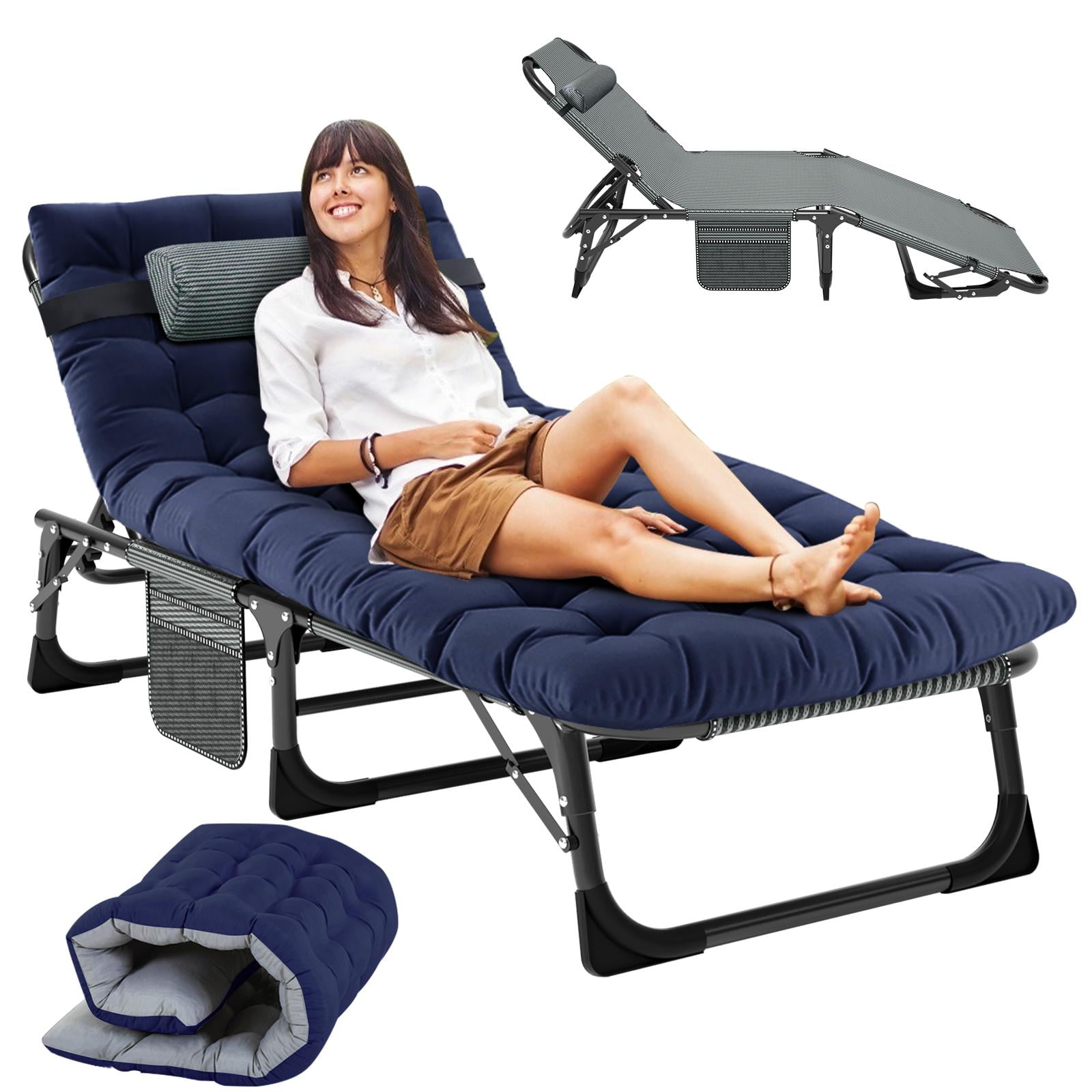 MOPHOTO Patio Lounge Chairs, Folding Camping Cot, Adults Reclining