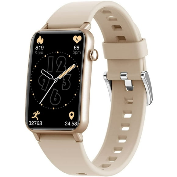 KUMI Smart Watch, Fitness Tracker with Heart Rate Monitor, SpO2 Level Measurement, Blood Oxygen Tracking, IP68 Waterproof,1.57 Inch Smartwatch Fitness Watch for Women for iPhone Android iOS Gold