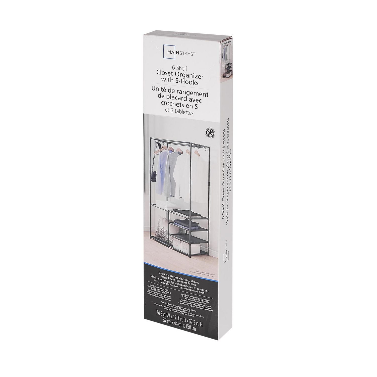 Mainstays 6 Shelf Closet Organizer with S-Hooks6 Shelf Closet Organizer with S-Hooks