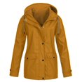 thumbnail image 1 of KDFJPTH Chaqueta cortavientos impermeable con bolsillos y capucha de color liso para mujer, para otoño e invierno, para exteriores, 1 of 4