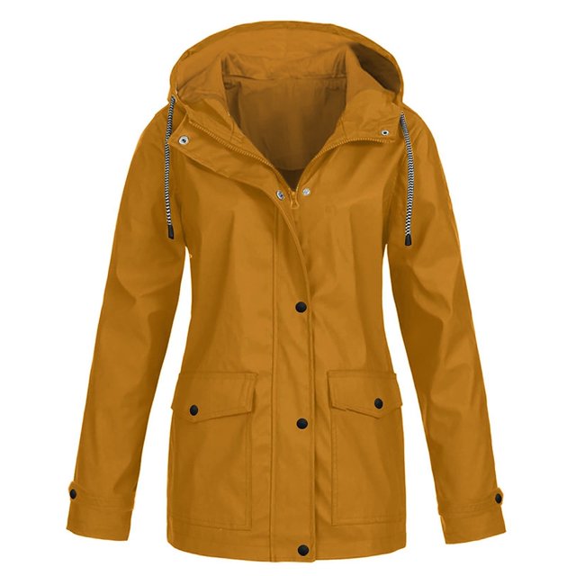 KDFJPTH Chaqueta cortavientos impermeable con bolsillos y capucha de color liso para mujer, para otoño e invierno, para exteriores