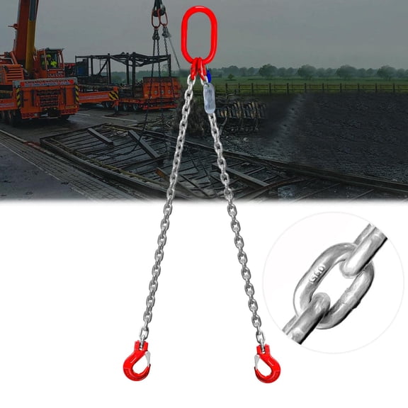 5/16'' 6 Ft Double Leg Chain Sling with Grab Hooks for Lifting 3 Ton Capacity G80 Alloy Steel with Standard Marking for Cargo Security Towing and handling