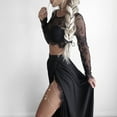 thumbnail image 4 of Women Lace Mesh See Through Sheer Long Sleeves Crop Tops Short Blouse T-shirt, 4 of 7