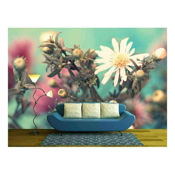 wall26 - Tender White Aster - Removable Wall Mural | Self-Adhesive Large Wallpaper - 100x144 inches