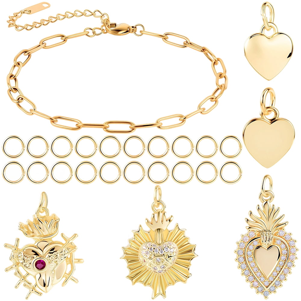 DIY Heart Themed Charm Bracelet Making Kits include Carbon Steel Jewelry Pliers Stainless Steel Chain Bracelets 304 Stainless Steel Jump Rings
