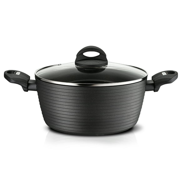 NutriChef Cooking Pot with Lid - Non-Stick Cookware with Metallic Ridge-Line Pattern, 2 Quart