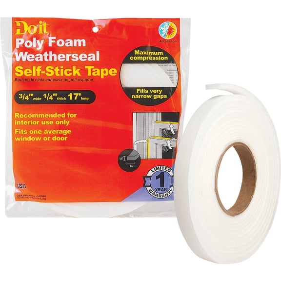 THERMWELL White Foam Weatherseal Tape, 3/4 x 1/4-In. x 17-Ft. L342H
