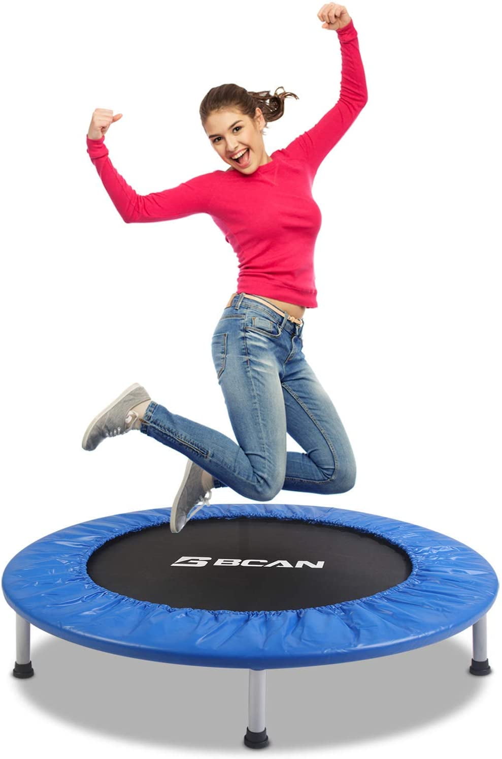 Areyourshop 40 Foldable Mini Trampoline Fitness Trampoline with Safety Pad Stable & Quiet Exercise Rebounder for Kids Adults Indoor/Garden Workout Max 300lbs 