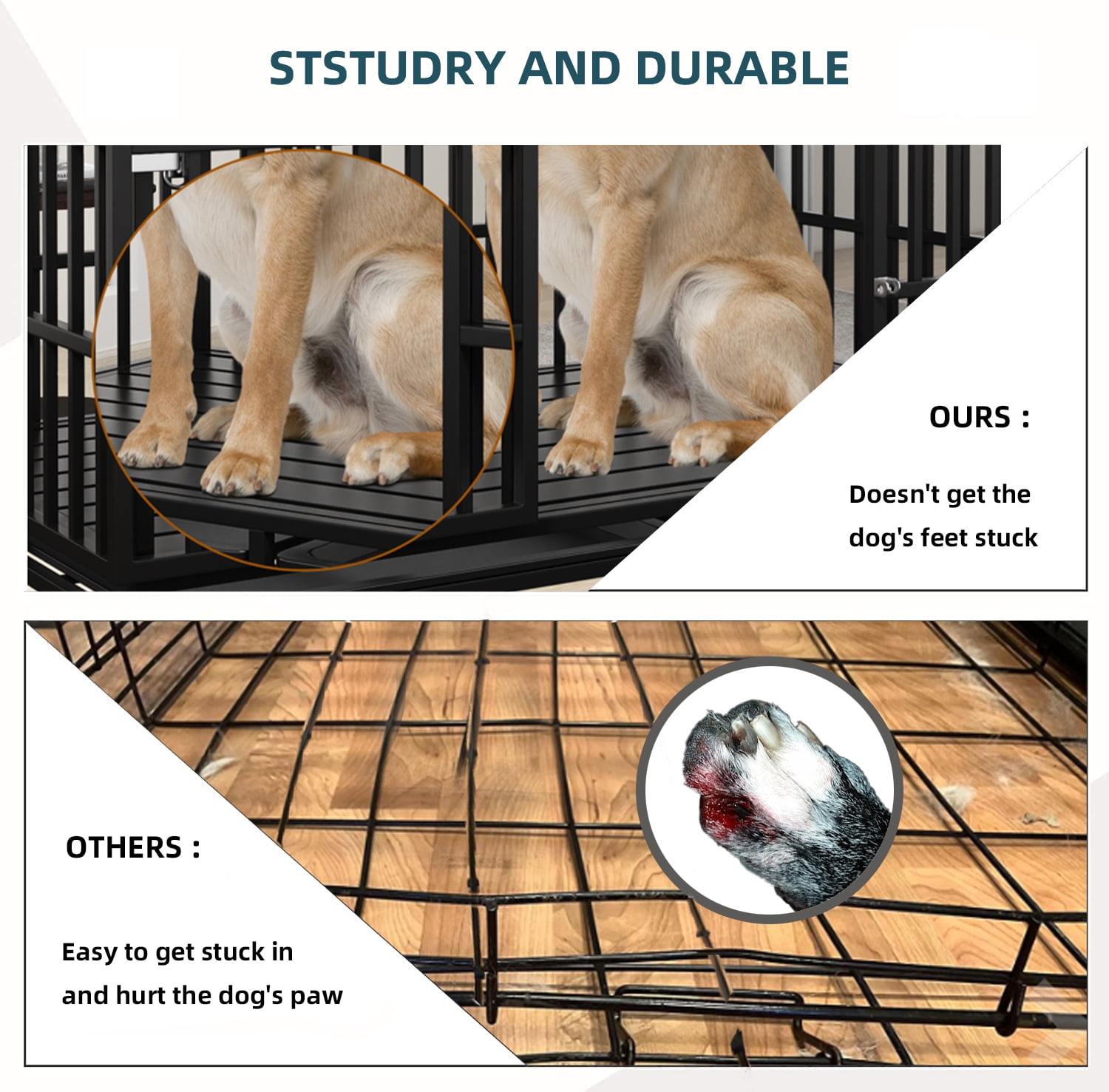54 inch Heavy Duty Indestructible Dog Crate with Mat, Escape Proof Dog Cage Kennel with Lockable Wheels, High Anxiety Double Door, Extra Large Crate Indoor for Large Dog with Removable Tray