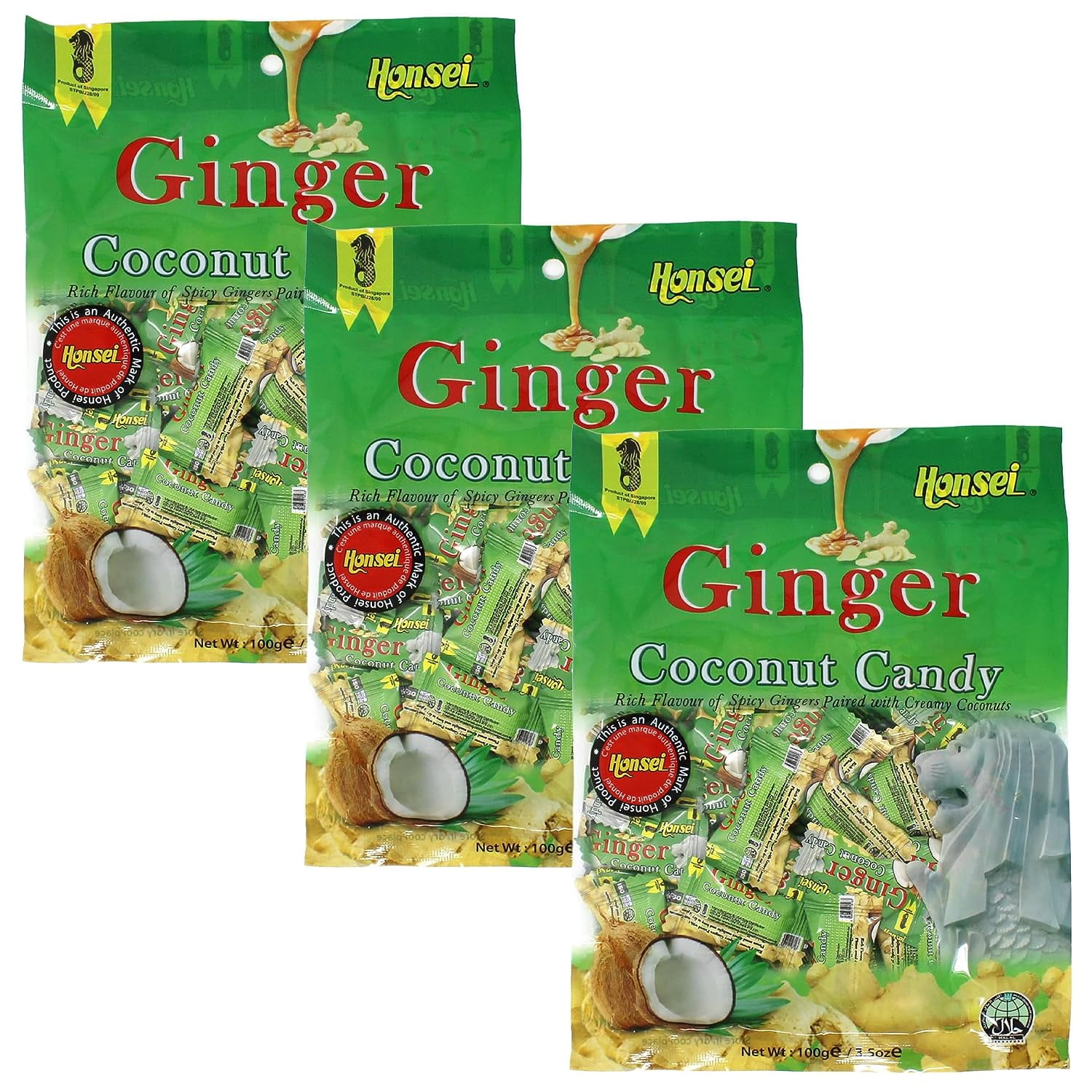 Honsei Ginger Coconut Candy 100g/3.5oz Hard Candy Rich Flavor of Spicy Gingers Paired with