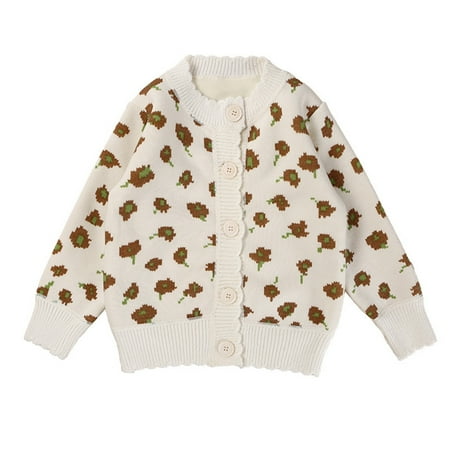 

BSDHBS Girls Jackets & Coats Toddler Child Kids Baby Girls Cute Cartoon Floral Long Sleeve Sweater Cardigan Knitted Coat Jacket Outer Outfits Clothes White Size 140