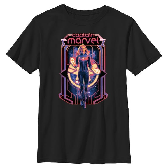 Boy's The Marvels Captain Marvel Portrait Graphic Tee Black Small