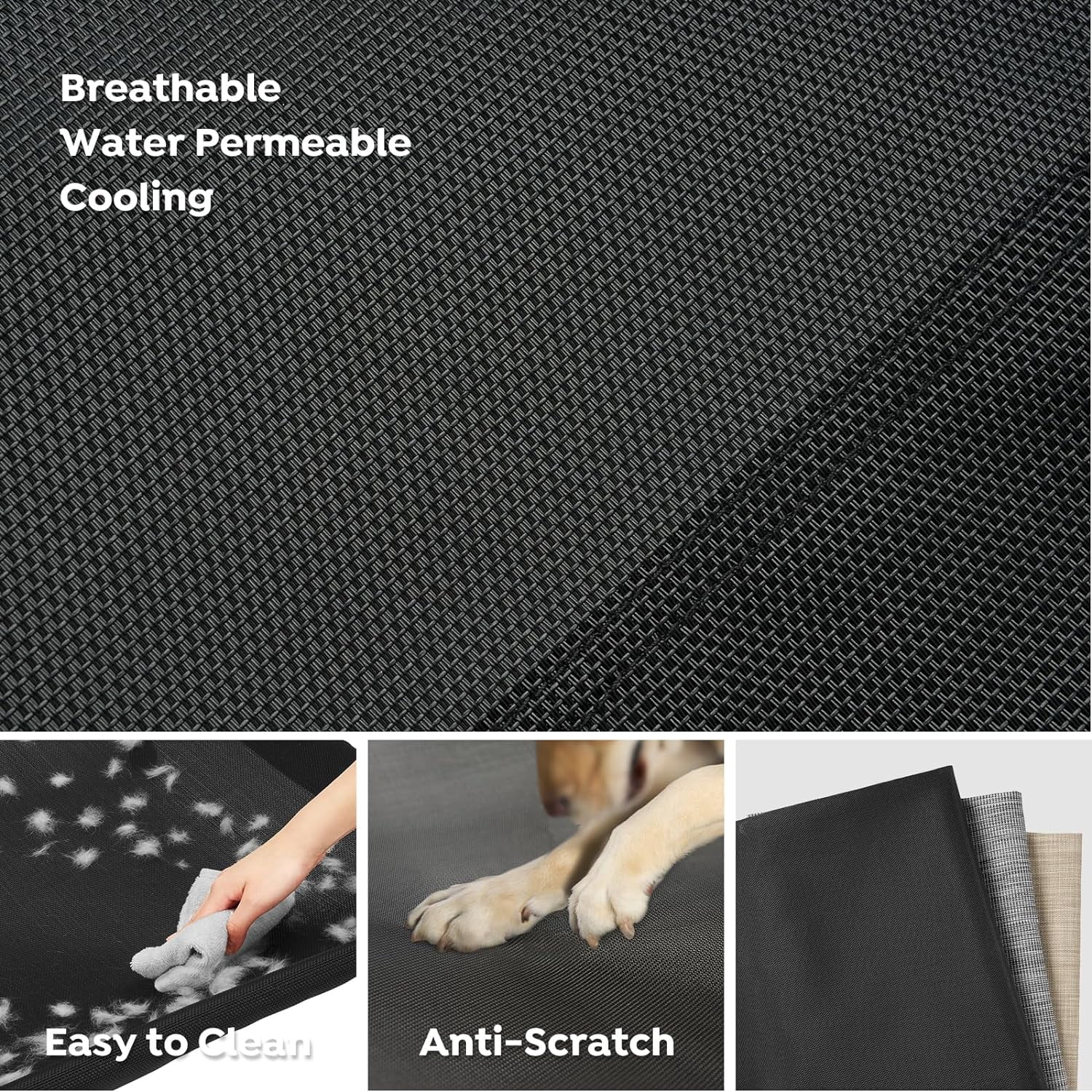 Elevated Dog Bed, Raised Dog Cots for Large Dogs, Waterproof Outdoor Dogs Bed, Cooling Pet Hammock with Guardrail, Upgraded Non-Slip Feet, Breathable Teslin Mesh, Black, 41 x 27 inches