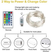 QiShi 33ft 100LED 16 Multi Color Changing Fairy Lights USB Powered with Remote Control, For Christmas Tree, Wedding Party, Indoor, Garden, Bedroom Holiday Décor