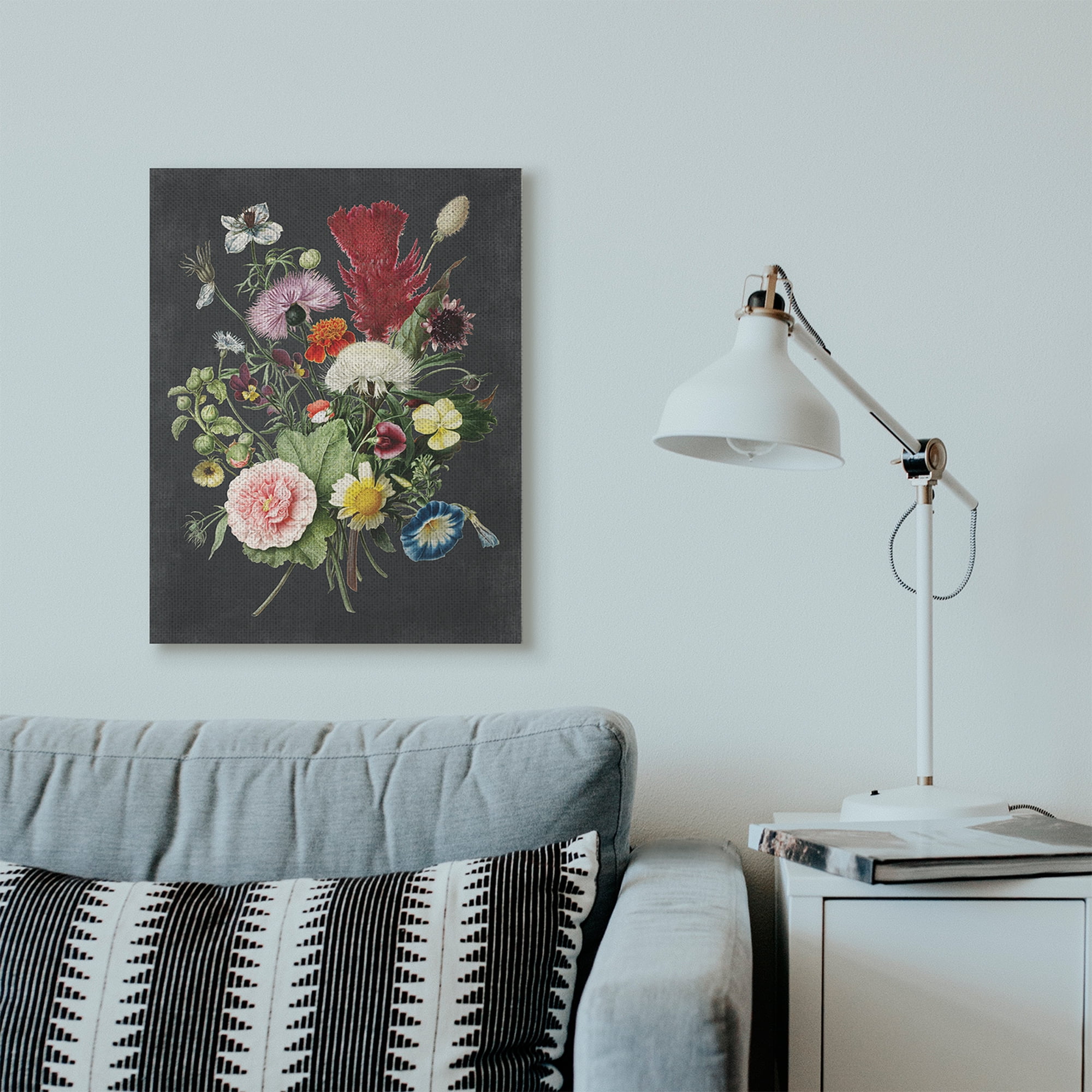 Stupell Industries Botanical Drawing Flower Bouquet On Black Design Canvas Wall Art by Lettered and Lined