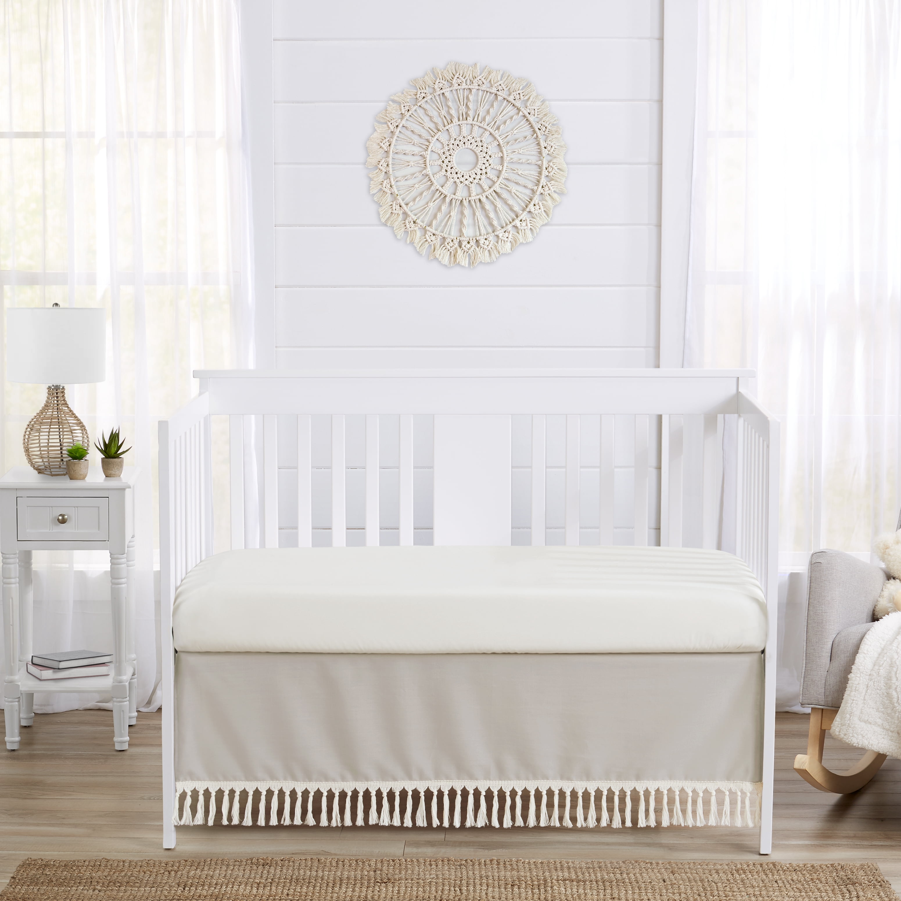 Boho Fringe Linen Dust Ruffle Crib Skirt by Sweet Jojo Designs