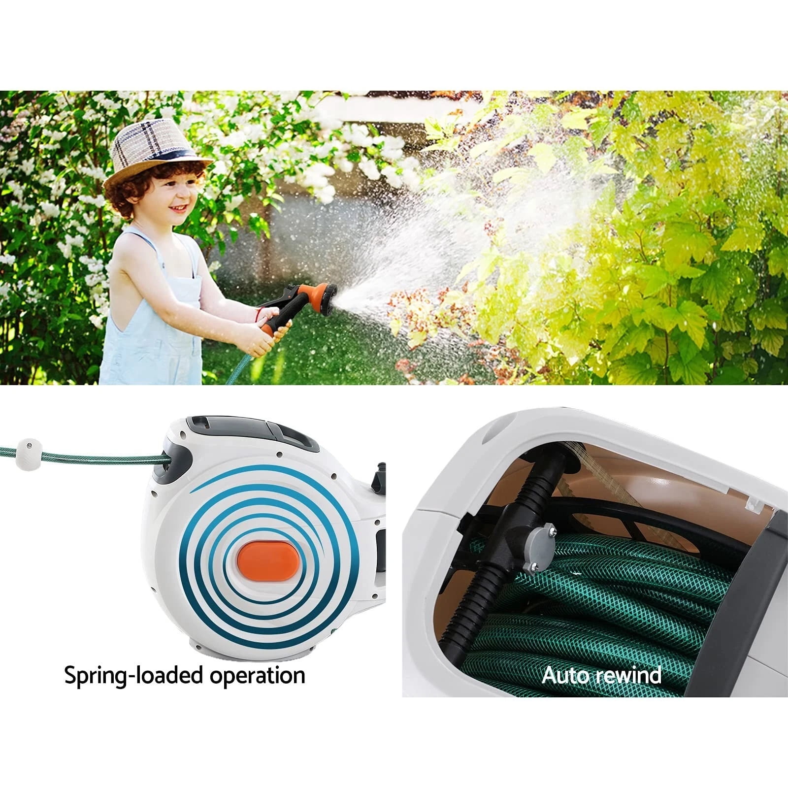 iMeshbean 79' x 5/8"OD Retractable Hose Reel Auto Water Hose Reel 180° Swivel Wall-Mounted