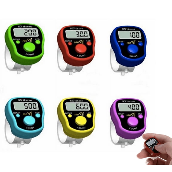 Electric Ring Counter Multi-use Muslim Magic Stitch Marker Row Finger Counter Tasbih Dhikr LCD Digital Display with LED Light For Pray Sewing Knitting Weave Tool 0-99999 Mini Plastic Stitch (6-PK)