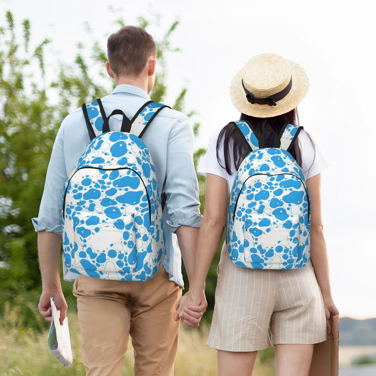 Casual Canvas Backpack Without Interlayer Large Capacity Stick Bag Design For Outdoor Shopping Office Outdoor Sports Milk Cow Skin Print Style Powderblue_3 Medium